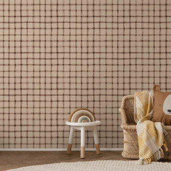 Fototapet cu model gingham maro, ideal pentru camera copiilor