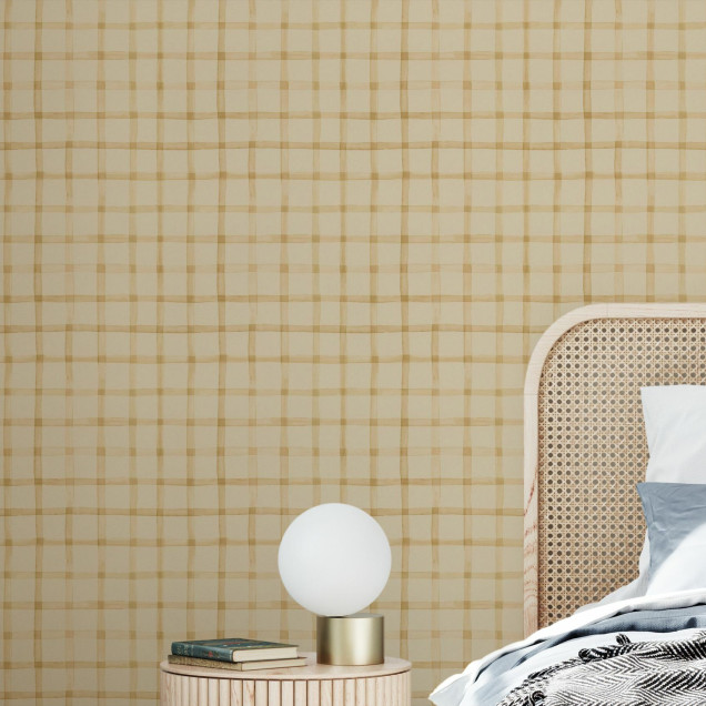 Fototapet bej cu model gingham