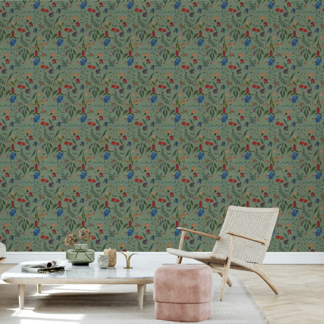 Fototapet cu model floral verde 