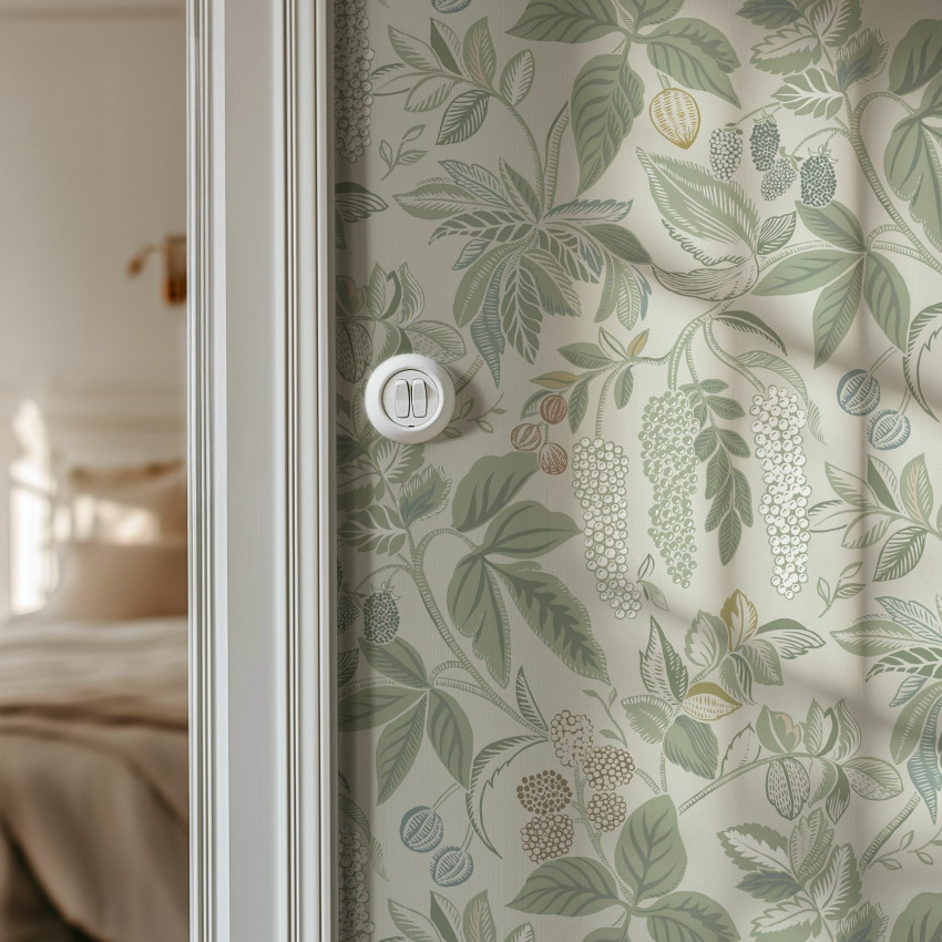 Fototapet cu model de frunze delicate într-un living modern