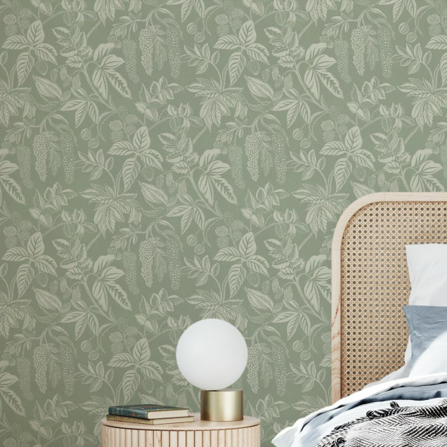 Fototapet cu model de frunze delicate într-un living modern