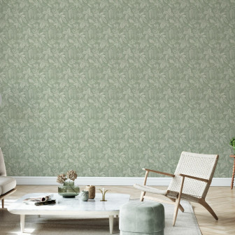 Fototapet cu model de frunze delicate într-un living modern