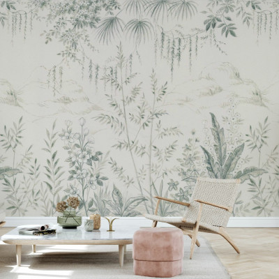 Fototapet cu design floral delicat într-un living modern