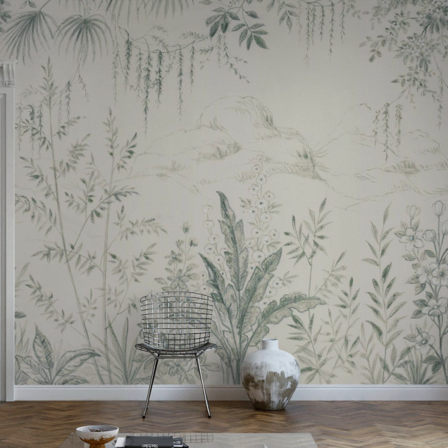 Fototapet cu design floral delicat într-un living modern
