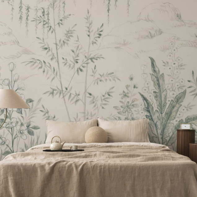 Fototapet cu design floral delicat într-un living modern