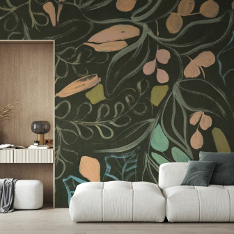 Fototapet cu design floral întunecat și artistic