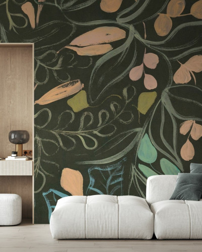 Fototapet cu design floral întunecat și artistic