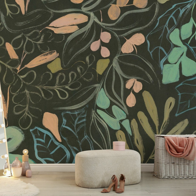 Fototapet cu design floral întunecat și artistic
