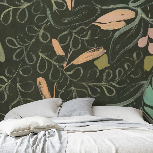 Fototapet cu design floral întunecat și artistic