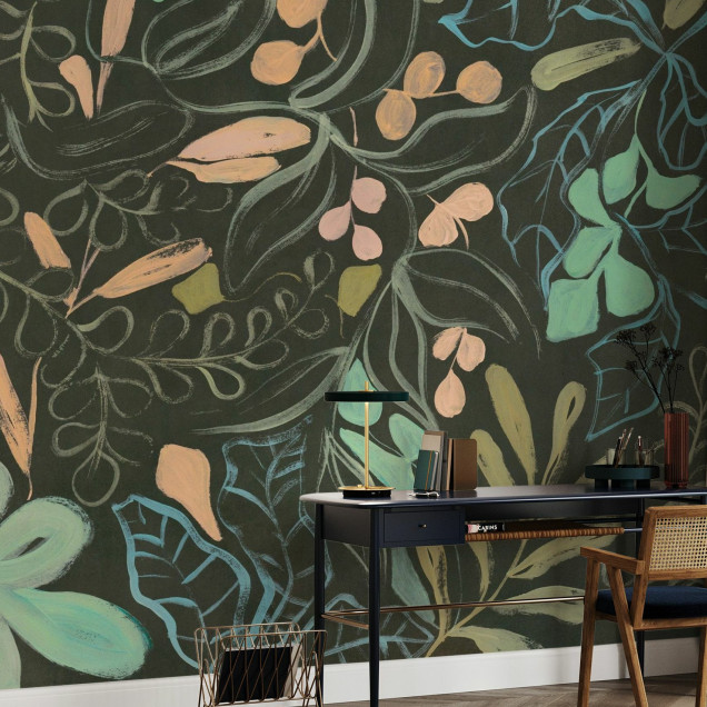 Fototapet cu design floral întunecat și artistic