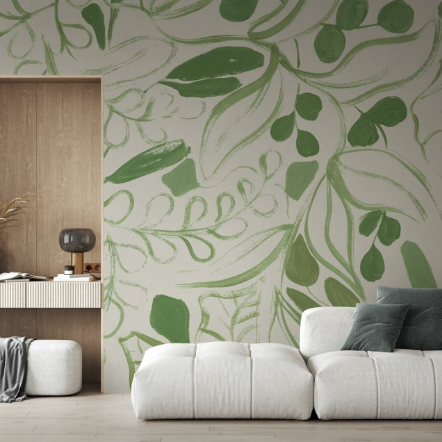 Fototapet cu frunze verzi într-un interior modern