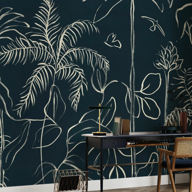 Fototapet cu design floral albastru