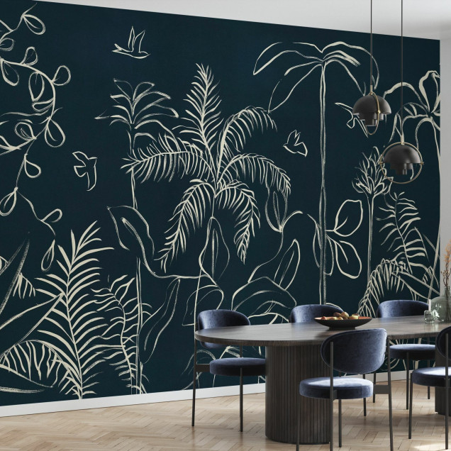 Fototapet cu design floral albastru