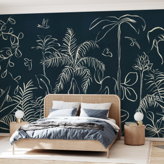 Fototapet cu design floral albastru