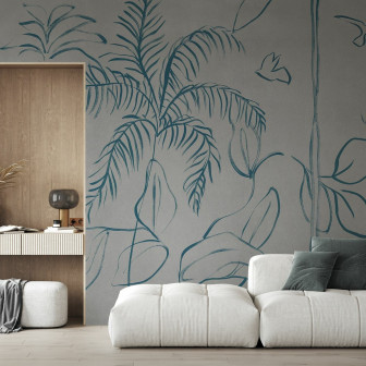 Fototapet cu design vegetal pe fundal gri