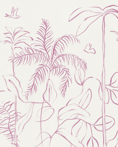 Fototapet cu design tropical roz, linii delicate