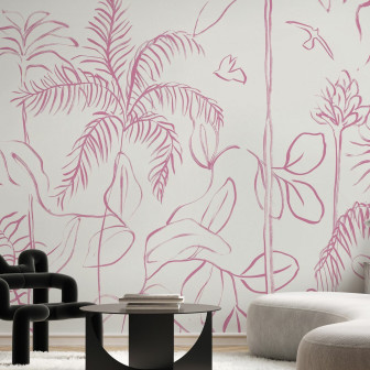 Fototapet cu design tropical roz, linii delicate