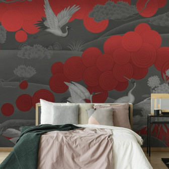 Fototapet abstract negru și roșu cu design elegant
