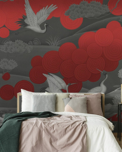 Fototapet abstract negru și roșu cu design elegant
