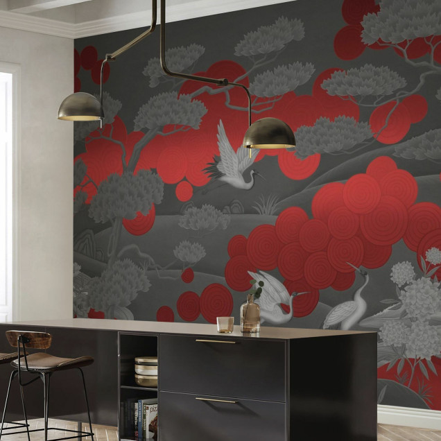 Fototapet abstract negru și roșu cu design elegant
