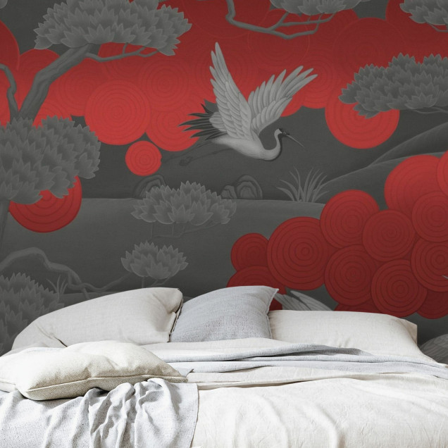 Fototapet abstract negru și roșu cu design elegant
