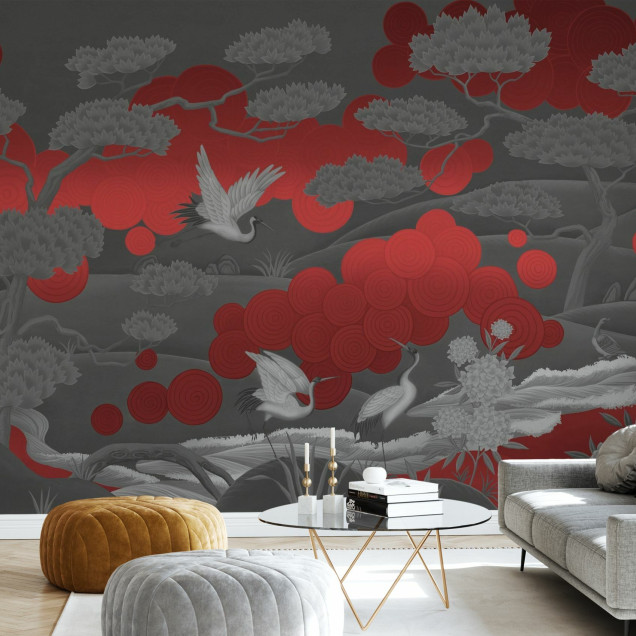 Fototapet abstract negru și roșu cu design elegant