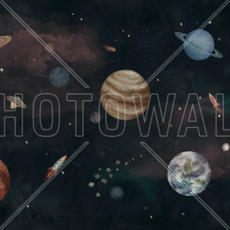 Fototapet cu design cosmic pentru camera copiilor