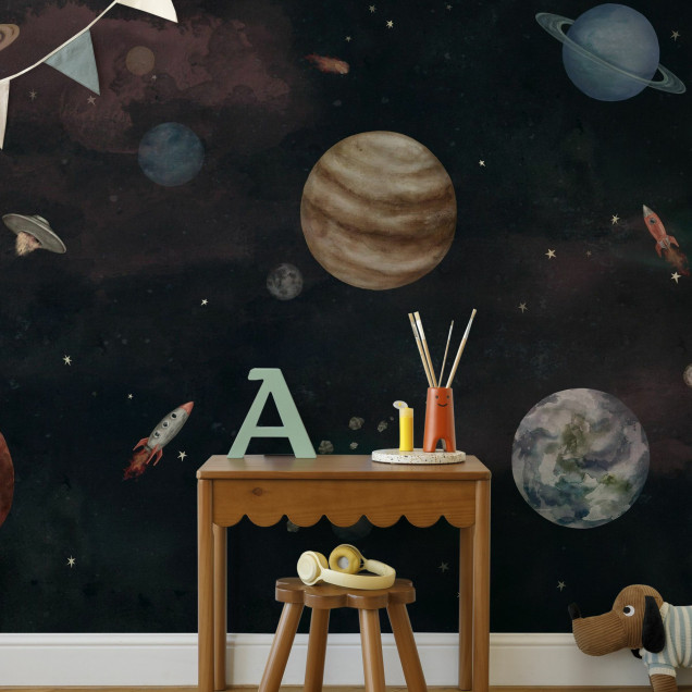 Fototapet cu design cosmic pentru camera copiilor