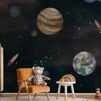Fototapet cu design cosmic pentru camera copiilor