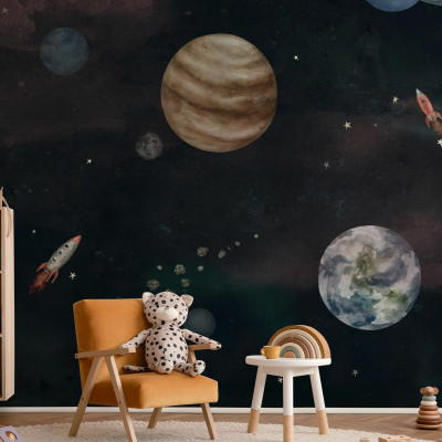 Fototapet cu design cosmic pentru camera copiilor