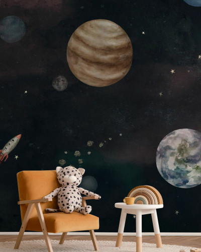 Fototapet cu design cosmic pentru camera copiilor