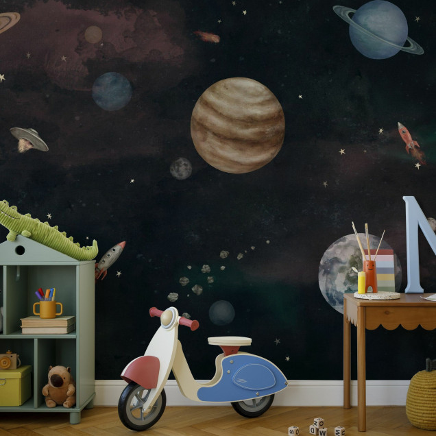 Fototapet cu design cosmic pentru camera copiilor