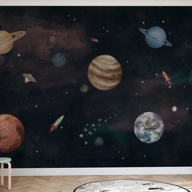 Fototapet cu design cosmic pentru camera copiilor