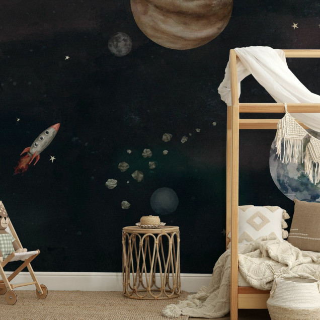 Fototapet cu design cosmic pentru camera copiilor