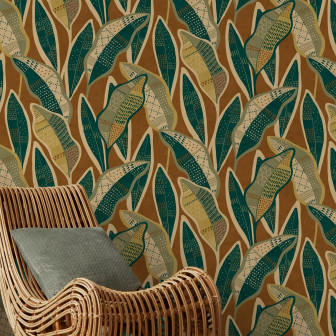 Fototapet cu frunze decorative pe fundal maro