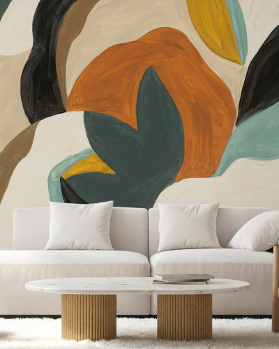 Fototapet abstract cu design modern și culori vibrante în living
