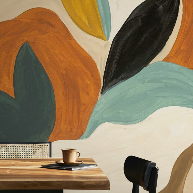 Fototapet abstract cu design modern și culori vibrante în living