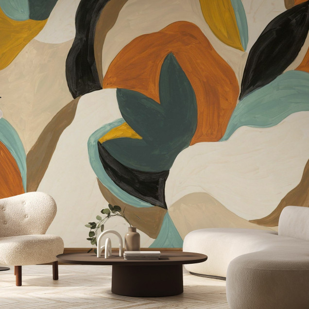Fototapet abstract cu design modern și culori vibrante în living