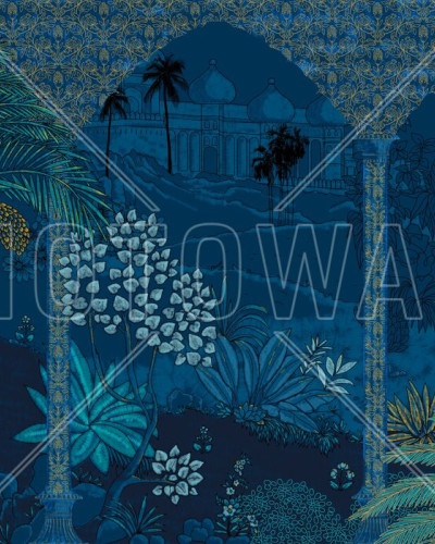 Fototapet cu design tropical elegant în nuanțe de albastru