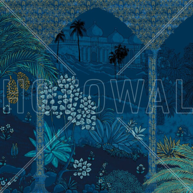Fototapet cu design tropical elegant în nuanțe de albastru
