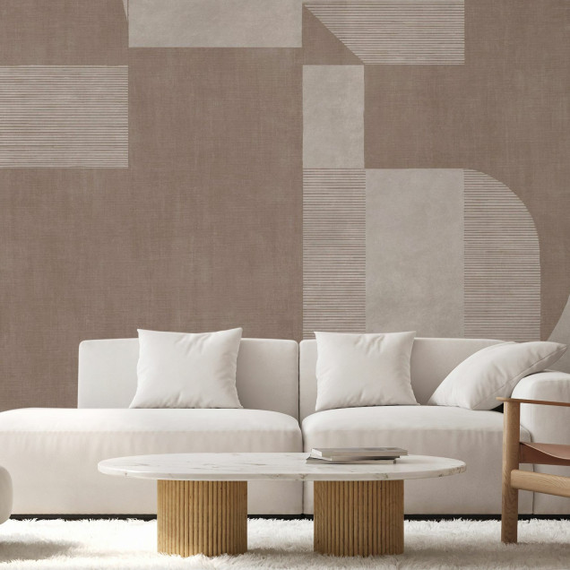 Fototapet cu design geometric în nuanțe de piersică, ideal pentru living sau birou