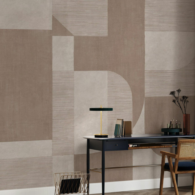 Fototapet cu design geometric în nuanțe de piersică, ideal pentru living sau birou