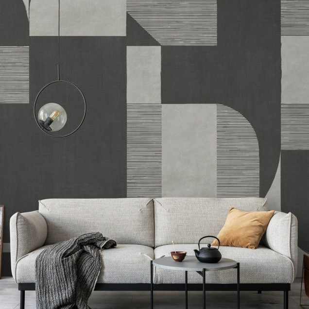 Fototapet cu design geometric în tonuri de gri închis