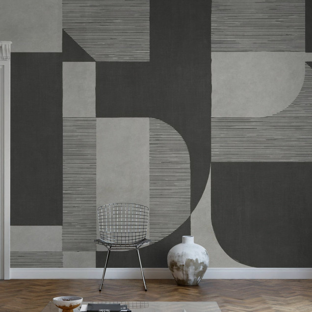 Fototapet cu design geometric în tonuri de gri închis