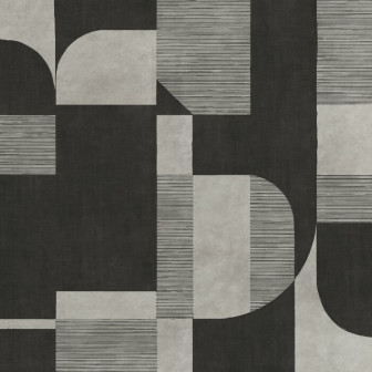Fototapet abstract cu design geometric în nuanțe de gri și negru într-un living modern.