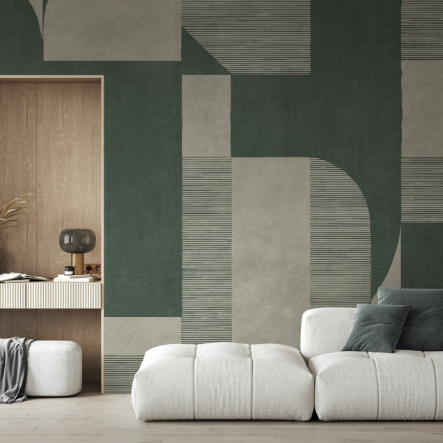 Fototapet cu design geometric în nuanțe de verde închis