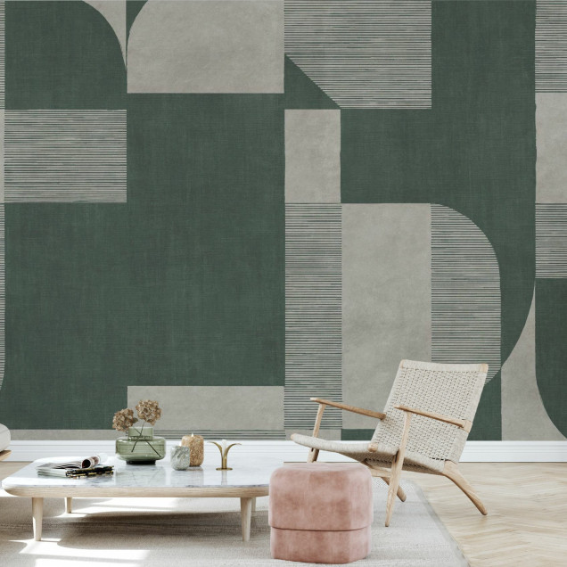 Fototapet cu design geometric în nuanțe de verde închis
