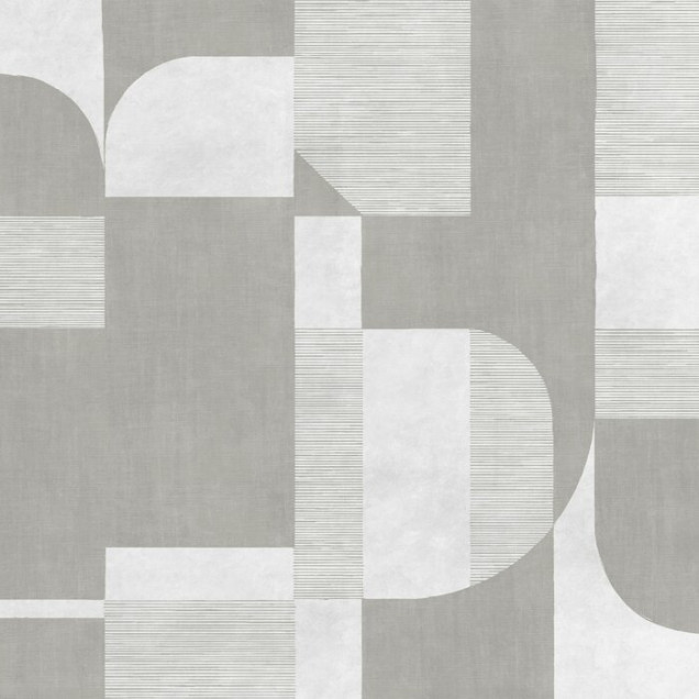 Fototapet cu design geometric în nuanțe de gri deschis într-un living modern