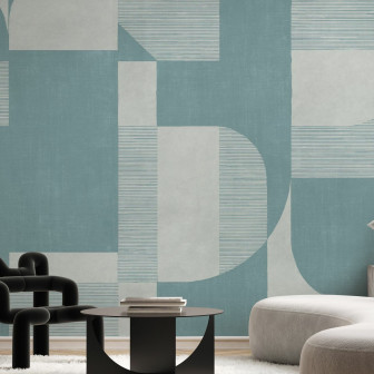 Fototapet cu design geometric în nuanțe de albastru deschis