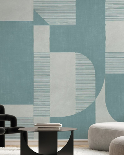 Fototapet cu design geometric în nuanțe de albastru deschis